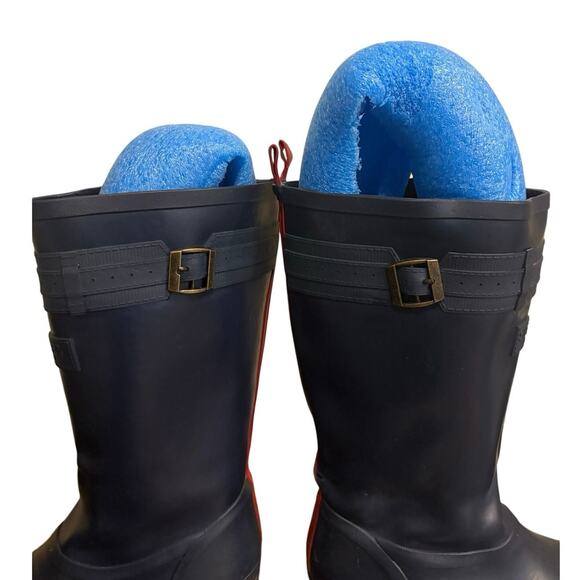 Sperry Women’s 9 Navy Waterproof Rubber Rain Boots Tall Red Stripe Buckle Trim - Picture 2 of 9